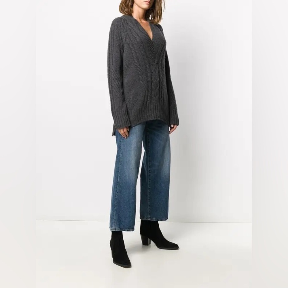 Zadig & Voltaire Elly Cashmere Cable Knit Sweater Gray Size L​​